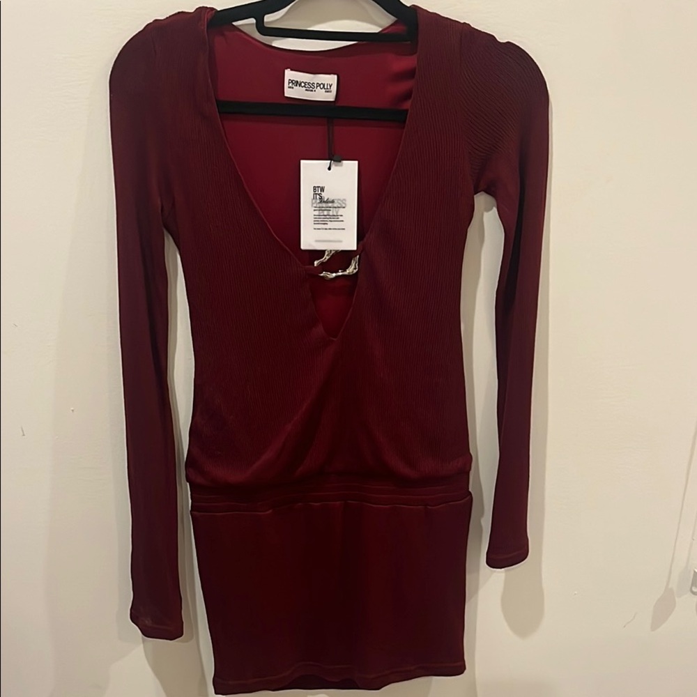 Princess Polly Burgundy V-Neck Dress